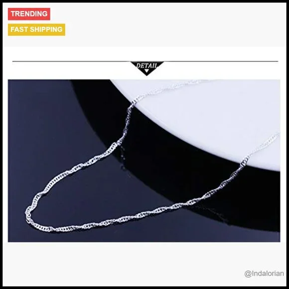 Sterling Silver Twisted Curb Link Chain Necklace Slim Pendant - Picture 2 of 7